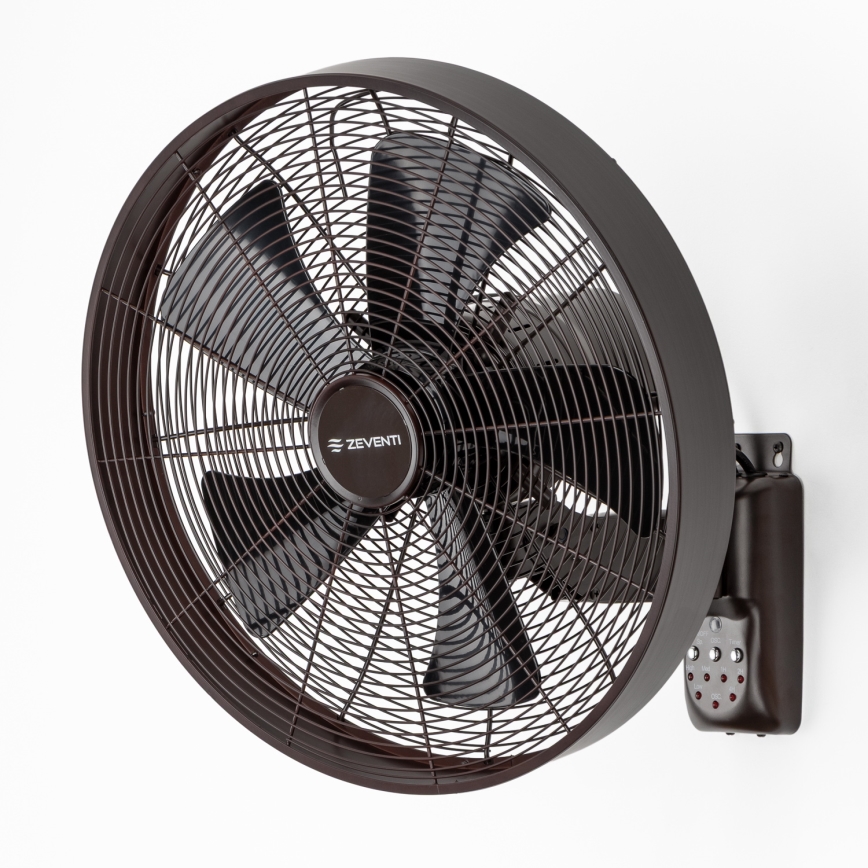 ZEVENTI - Ventilador de pared FREEZE 50W/230V diá. 40 cm negro/marrón + control remoto