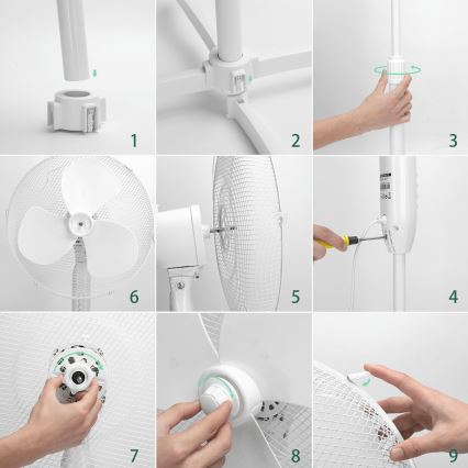ZEVENTI - Ventilador de pie FLOW 45 W/230 V 120 cm blanco