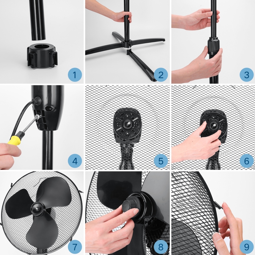 ZEVENTI - Ventilador de pie FLOW 40W/230V 120 cm negro