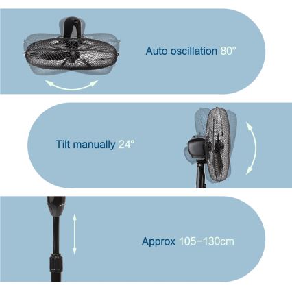 ZEVENTI - Ventilador de pie FLOW 40W/230V 120 cm negro