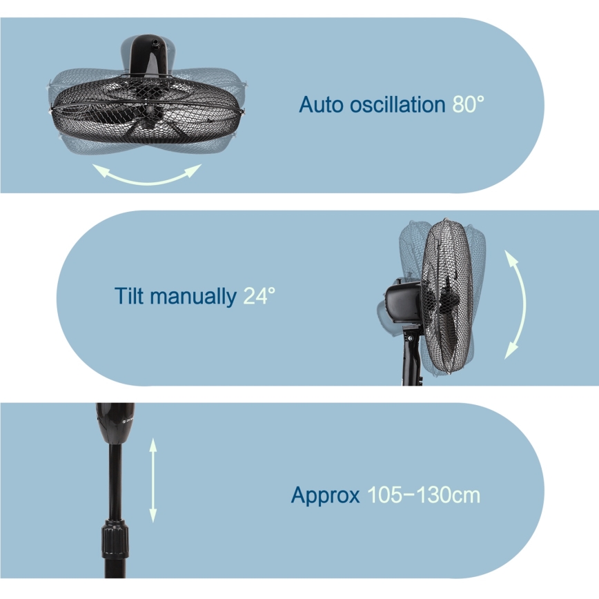 ZEVENTI - Ventilador de pie 40W/230V Ø 40 cm, negro