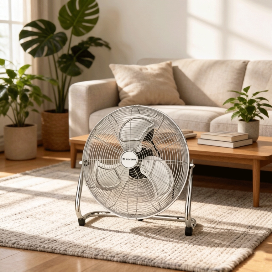 ZEVENTI - Ventilador de pie FLOW 100W/230V Ø 54 cm cromo brillante