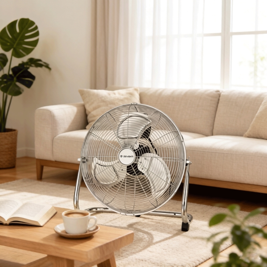 ZEVENTI - Ventilador de pie FLOW 100W/230V Ø 54 cm cromo brillante
