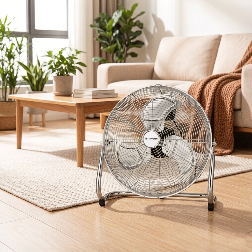 ZEVENTI - Ventilador de pie FLOW 100W/230V Ø 54 cm cromo brillante
