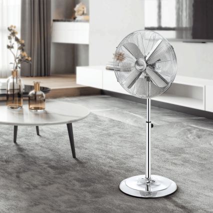 ZEVENTI - Ventilador de pie FLOW 50W/230V 125 cm cromo brillante + control remoto