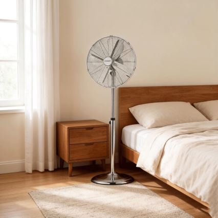 ZEVENTI - Ventilador de pie FLOW 50W/230V 125 cm cromo brillante + control remoto