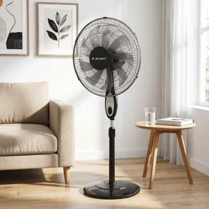 ZEVENTI - Ventilador de pie FLOW 55W/230V 130 cm negro + control remoto