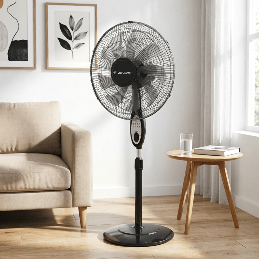 ZEVENTI - Ventilador de pie FLOW 55W/230V 130 cm negro + control remoto