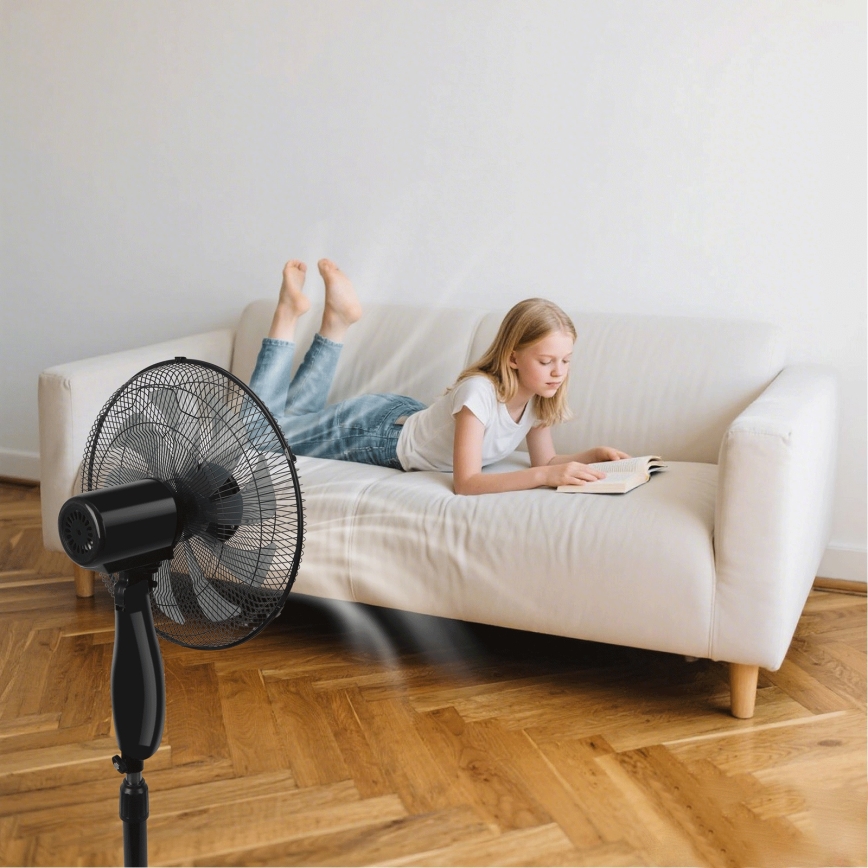 ZEVENTI - Ventilador de pie FLOW 55W/230V 130 cm negro + control remoto