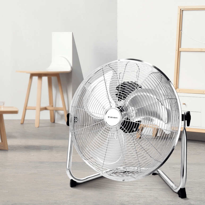 ZEVENTI - Ventilador de pie FLOW 60W/230V 44,5 cm cromado brillante