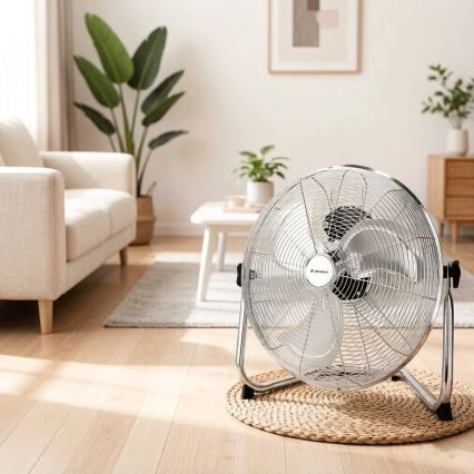 ZEVENTI - Ventilador de pie FLOW 60W/230V 44,5 cm cromado brillante