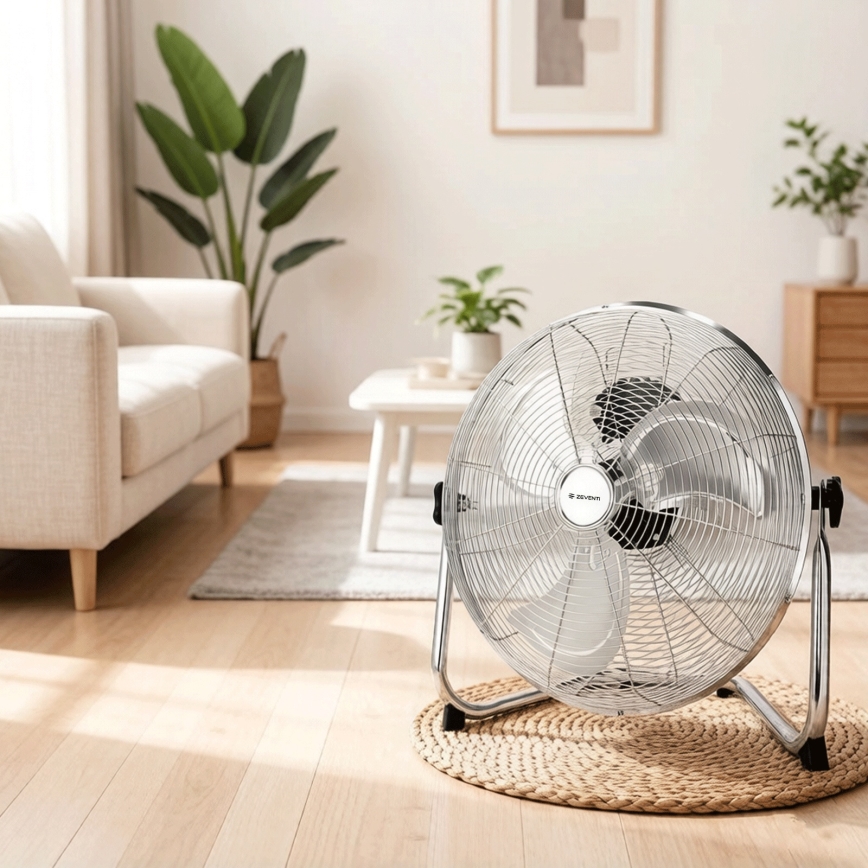 ZEVENTI - Ventilador de pie FLOW 60W/230V 44,5 cm cromado brillante