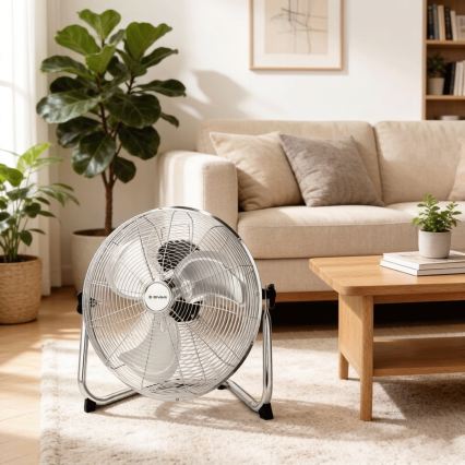 ZEVENTI - Ventilador de pie FLOW 60W/230V 44,5 cm cromado brillante