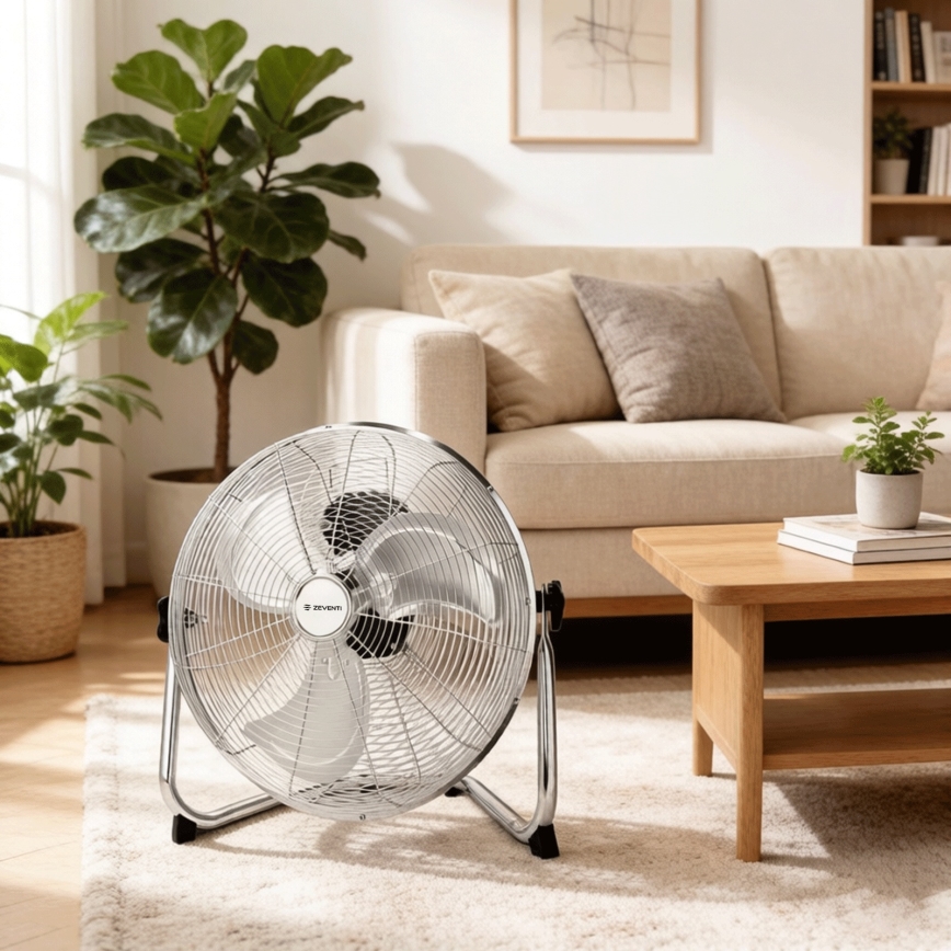 ZEVENTI - Ventilador de pie FLOW 60W/230V 44,5 cm cromado brillante