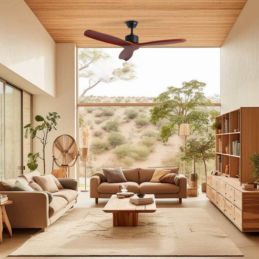 ZEVENTI - Ventilador de techo CUENCA Wi-Fi Tuya negro/roble + control remoto
