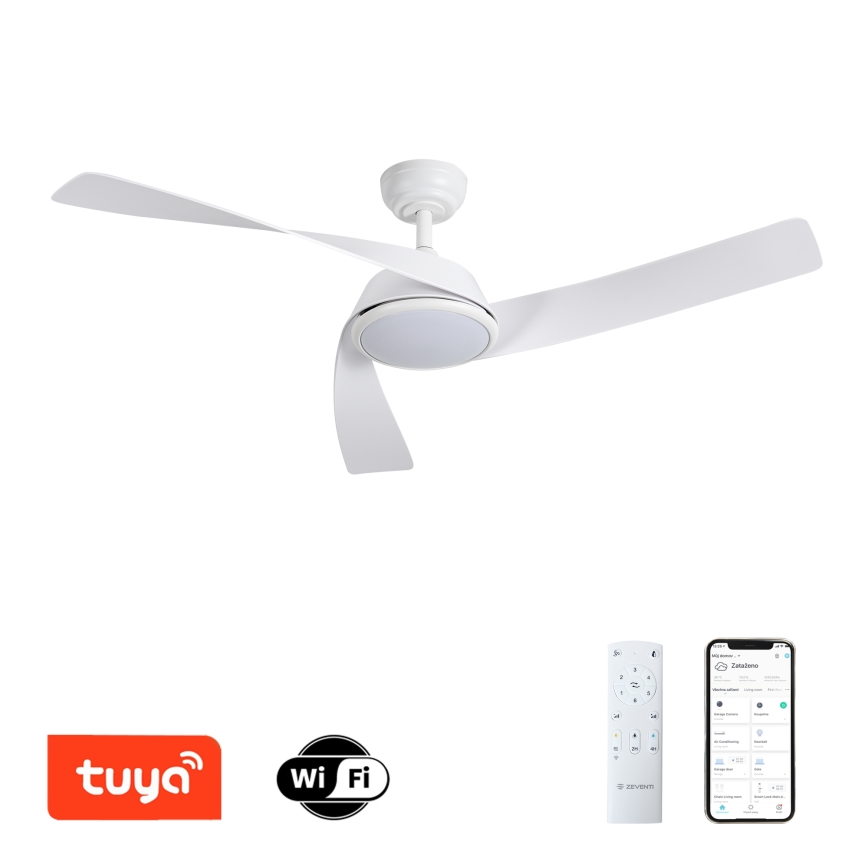 ZEVENTI - Ventilador de techo LED regulable AERYS LED/24W/230V 3000/4000/6000K Wi-Fi Tuya blanco + mando a distancia