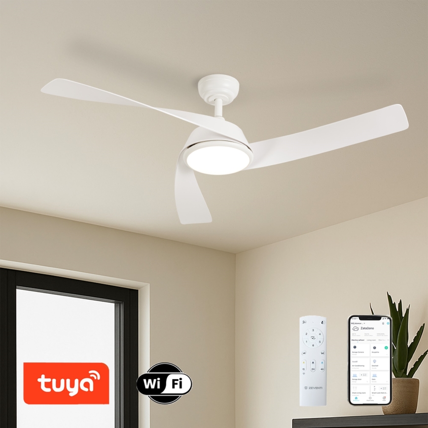 ZEVENTI - Ventilador de techo LED regulable AERYS LED/24W/230V 3000/4000/6000K Wi-Fi Tuya blanco + mando a distancia