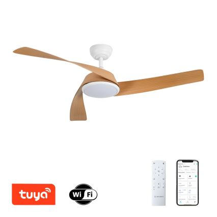 ZEVENTI - Ventilador de techo LED regulable AERYS LED/24W/230V 3000/4000/6000K Wi-Fi Tuya blanco/roble + mando a distancia