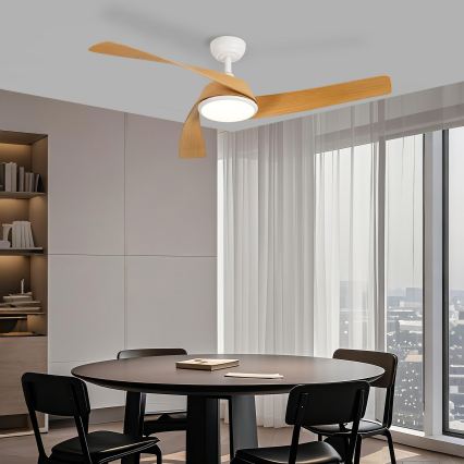 ZEVENTI - Ventilador de techo LED regulable AERYS LED/24W/230V 3000/4000/6000K Wi-Fi Tuya blanco/roble + mando a distancia
