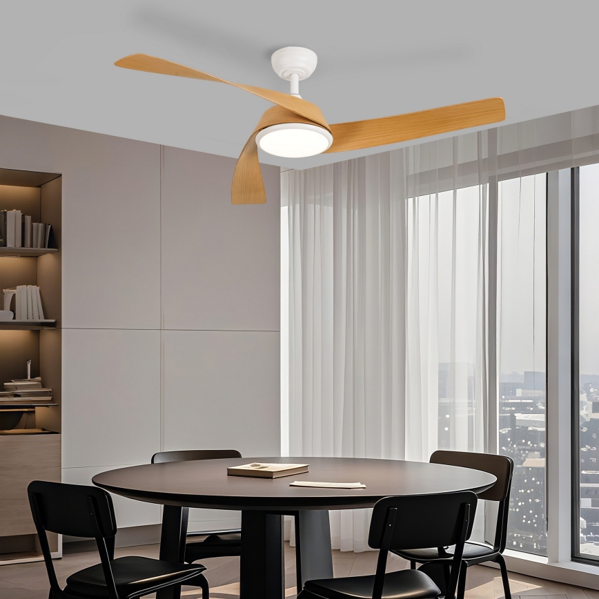 ZEVENTI - Ventilador de techo LED regulable AERYS LED/24W/230V 3000/4000/6000K Wi-Fi Tuya blanco/roble + mando a distancia