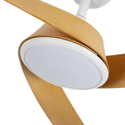 ZEVENTI - Ventilador de techo LED regulable AERYS LED/24W/230V 3000/4000/6000K Wi-Fi Tuya blanco/roble + mando a distancia
