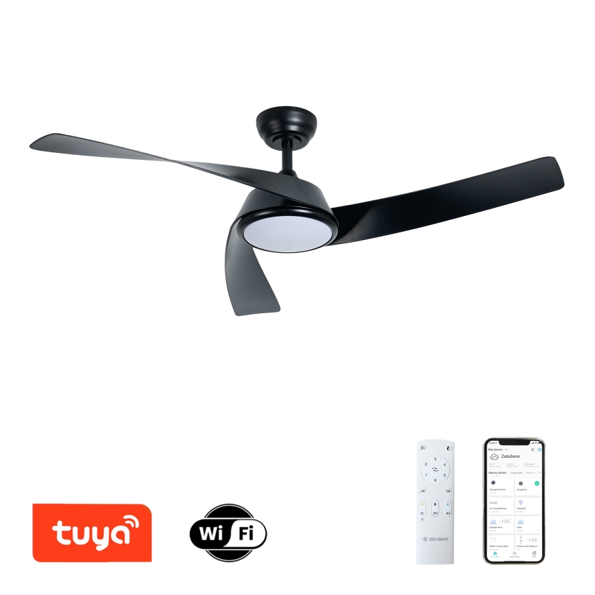 ZEVENTI - Ventilador de techo LED regulable AERYS LED/24W/230V 3000/4000/6000K Wi-Fi Tuya negro + mando a distancia