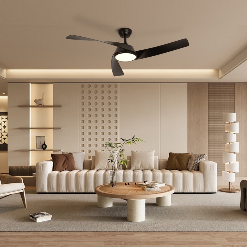 ZEVENTI - Ventilador de techo LED regulable AERYS LED/24W/230V 3000/4000/6000K Wi-Fi Tuya negro + mando a distancia