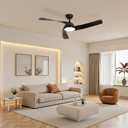 ZEVENTI - Ventilador de techo LED regulable AERYS LED/24W/230V 3000/4000/6000K Wi-Fi Tuya negro + mando a distancia