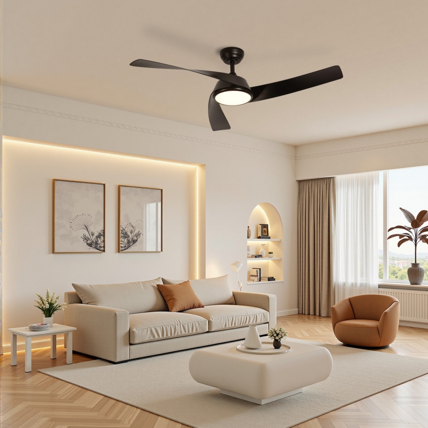 ZEVENTI - Ventilador de techo LED regulable AERYS LED/24W/230V 3000/4000/6000K Wi-Fi Tuya negro + mando a distancia