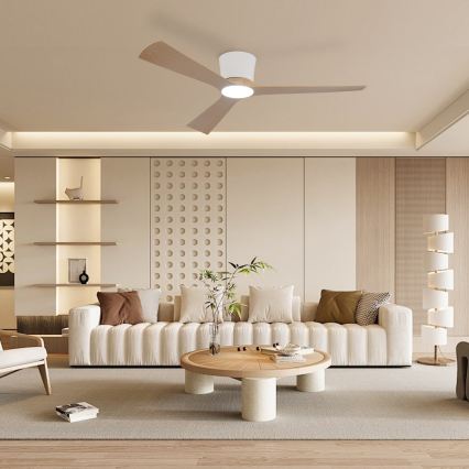 ZEVENTI - Ventilador de techo LED regulable AUREX LED/24W/230V 3000/4000/6000K Wi-Fi Tuya blanco/roble + mando a distancia