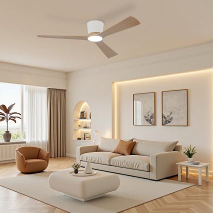 ZEVENTI - Ventilador de techo LED regulable AUREX LED/24W/230V 3000/4000/6000K Wi-Fi Tuya blanco/roble + mando a distancia