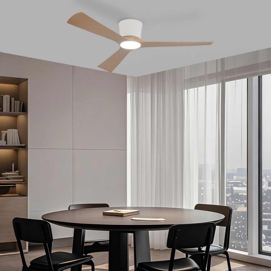 ZEVENTI - Ventilador de techo LED regulable AUREX LED/24W/230V 3000/4000/6000K Wi-Fi Tuya blanco/roble + mando a distancia