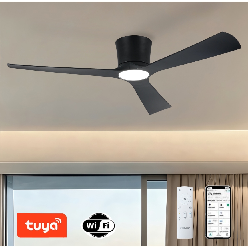 ZEVENTI - Ventilador de techo LED regulable AUREX LED/24W/230V 3000/4000/6000K Wi-Fi Tuya negro + mando a distancia