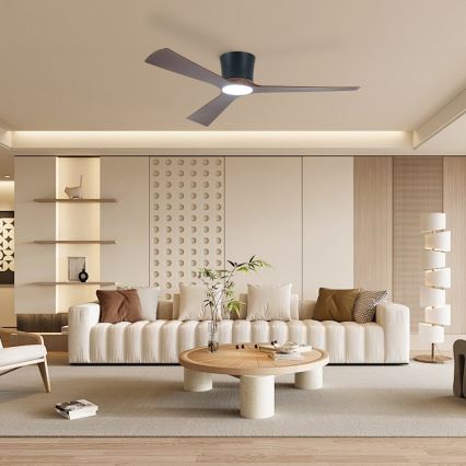 ZEVENTI - Ventilador de techo LED regulable AUREX LED/24W/230V 3000/4000/6000K Wi-Fi Tuya negro/nogal + mando a distancia