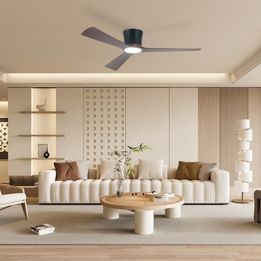 ZEVENTI - Ventilador de techo LED regulable AUREX LED/24W/230V 3000/4000/6000K Wi-Fi Tuya negro/nogal + mando a distancia