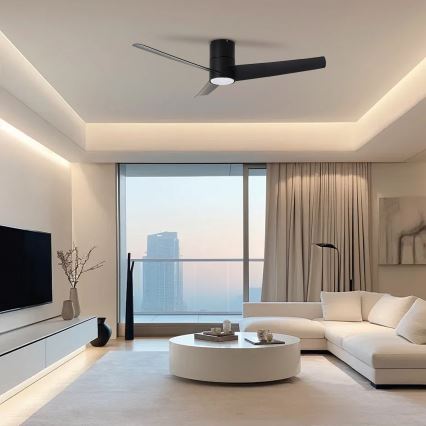 ZEVENTI - Ventilador de techo LED BARROSA LED/18W/230V 3000/4000/6000K Wi‑Fi Tuya negro + mando a distancia