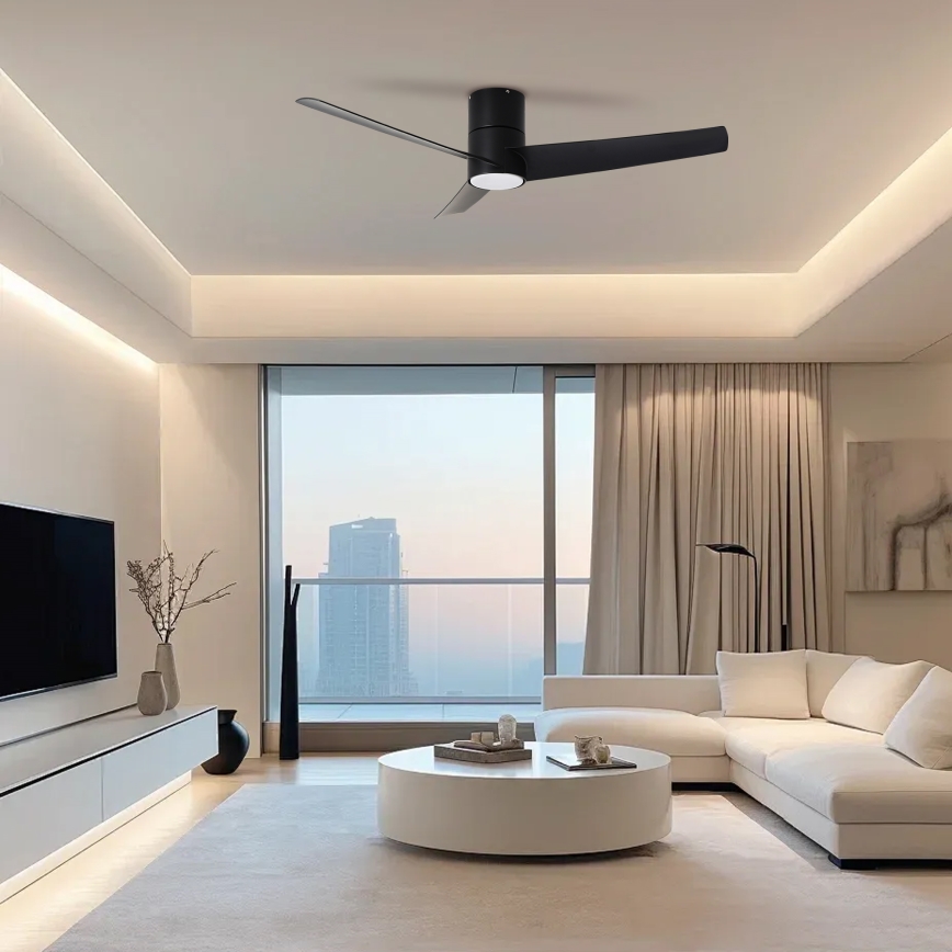 ZEVENTI - Ventilador de techo LED BARROSA LED/18W/230V 3000/4000/6000K Wi‑Fi Tuya negro + mando a distancia