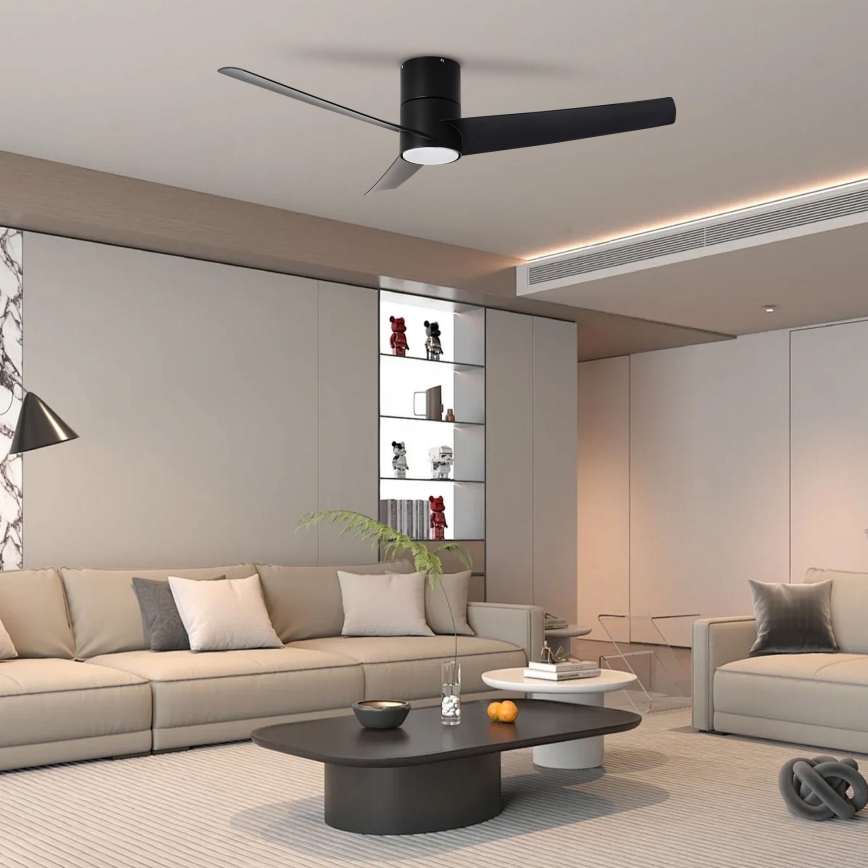 ZEVENTI - Ventilador de techo LED BARROSA LED/18W/230V 3000/4000/6000K Wi‑Fi Tuya negro + mando a distancia