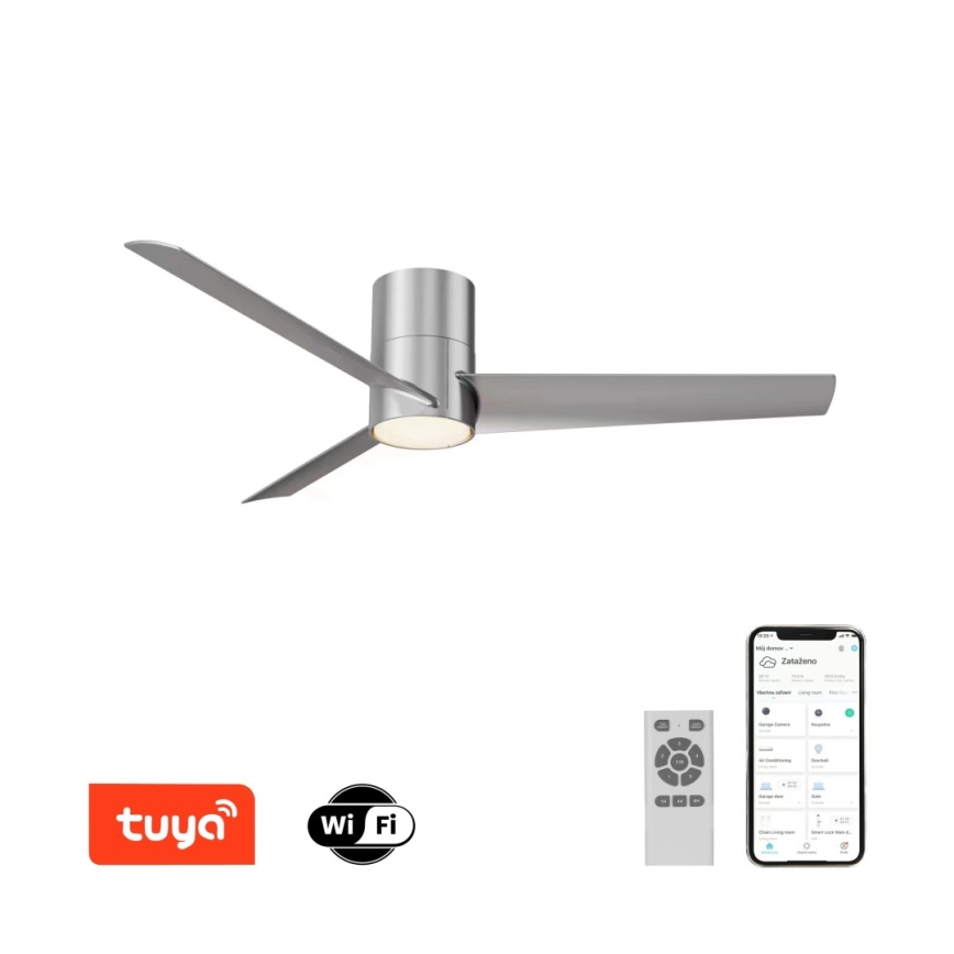 ZEVENTI - Ventilador de techo LED BARROSA LED/18W/230V 3000/4000/6000K Wi-Fi Tuya cromado mate + mando a distancia