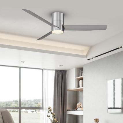 ZEVENTI - Ventilador de techo LED BARROSA LED/18W/230V 3000/4000/6000K Wi-Fi Tuya cromado mate + mando a distancia