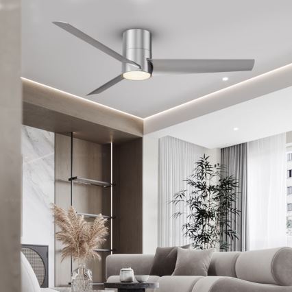 ZEVENTI - Ventilador de techo LED BARROSA LED/18W/230V 3000/4000/6000K Wi-Fi Tuya cromado mate + mando a distancia