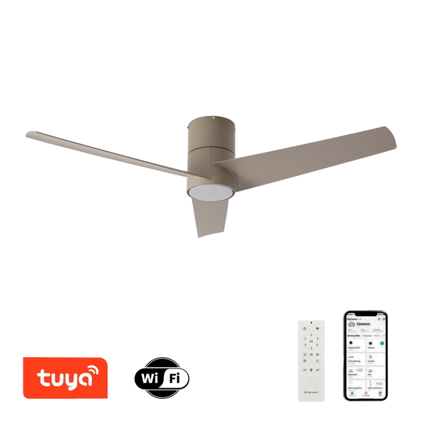 ZEVENTI - Ventilador de techo LED BARROSA LED/18W/230V 3000/4000/6000K Wi-Fi Tuya beige + mando a distancia