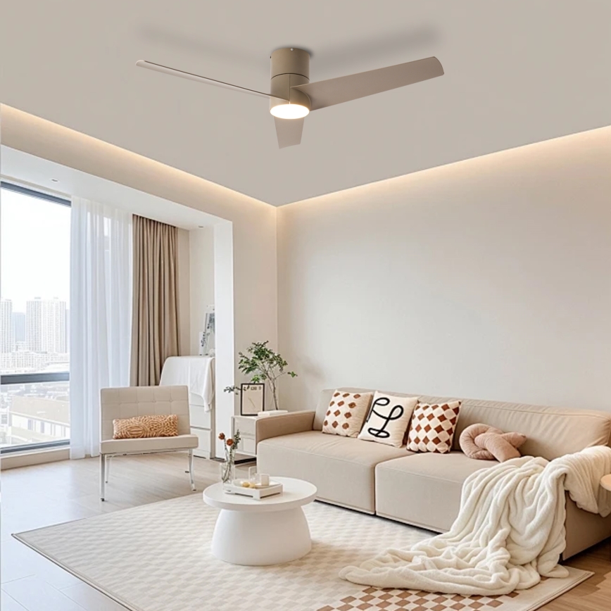 ZEVENTI - Ventilador de techo LED BARROSA LED/18W/230V 3000/4000/6000K Wi-Fi Tuya beige + mando a distancia