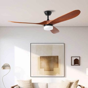 ZEVENTI - Ventilador de techo LED GINOSA LED/18W/230V 3000/4000/6000K Wi-Fi Tuya negro/roble + mando a distancia