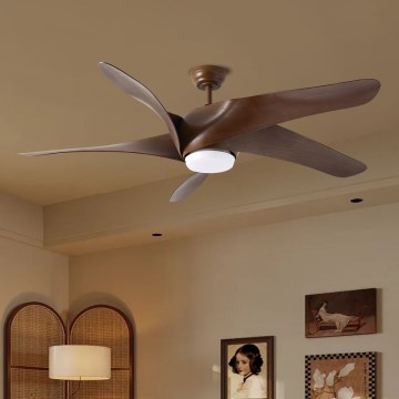 ZEVENTI - Ventilador de techo LED LUCCA LED/18W/230V 3000/4000/6000K Wi-Fi Tuya marrón + mando a distancia