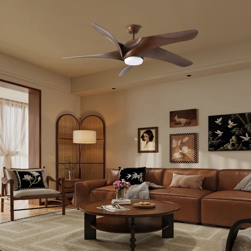 ZEVENTI - Ventilador de techo LED LUCCA LED/18W/230V 3000/4000/6000K Wi-Fi Tuya marrón + mando a distancia