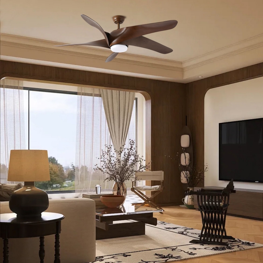 ZEVENTI - Ventilador de techo LED LUCCA LED/18W/230V 3000/4000/6000K Wi-Fi Tuya marrón + mando a distancia