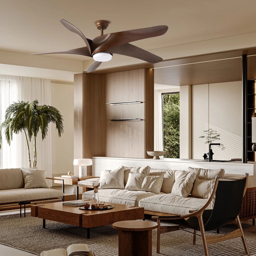 ZEVENTI - Ventilador de techo LED LUCCA LED/18W/230V 3000/4000/6000K Wi-Fi Tuya marrón + mando a distancia
