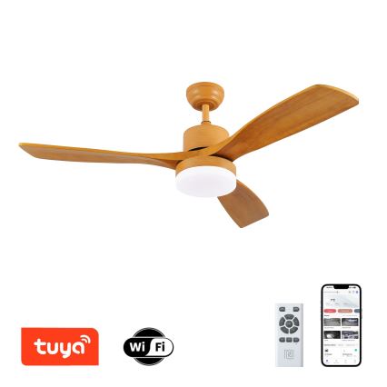 ZEVENTI - Ventilador de techo LED MARE LED/24W/230V 3000/4000/6000K Wi-Fi Tuya roble + mando a distancia