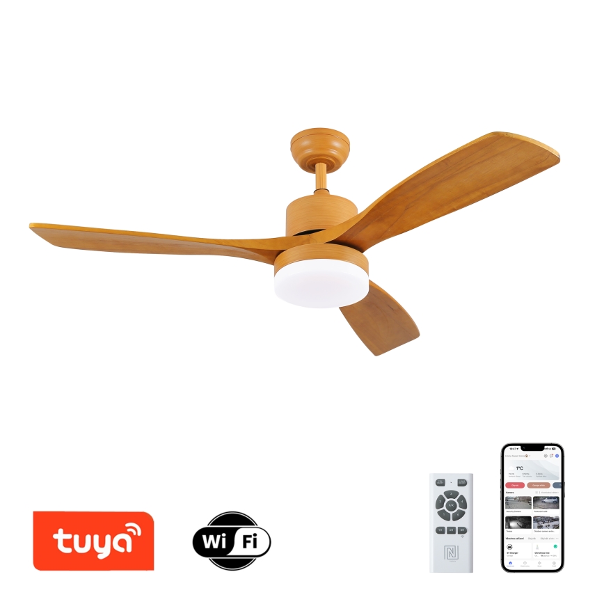 ZEVENTI - Ventilador de techo LED MARE LED/24W/230V 3000/4000/6000K Wi-Fi Tuya roble + mando a distancia